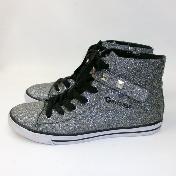 G By Guess Silver‎ Sparkle High Top Sneakers 9M Women's - Picture 1 of 7